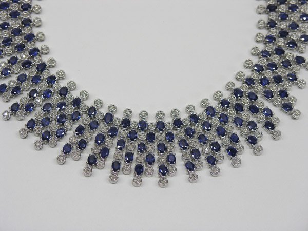 3080: 14K White Gold, Sapphire, Diamond Fringe Necklace