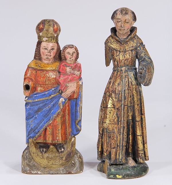 (lot of 2) Meso-American carved wood Santos figures, (1 of 7)