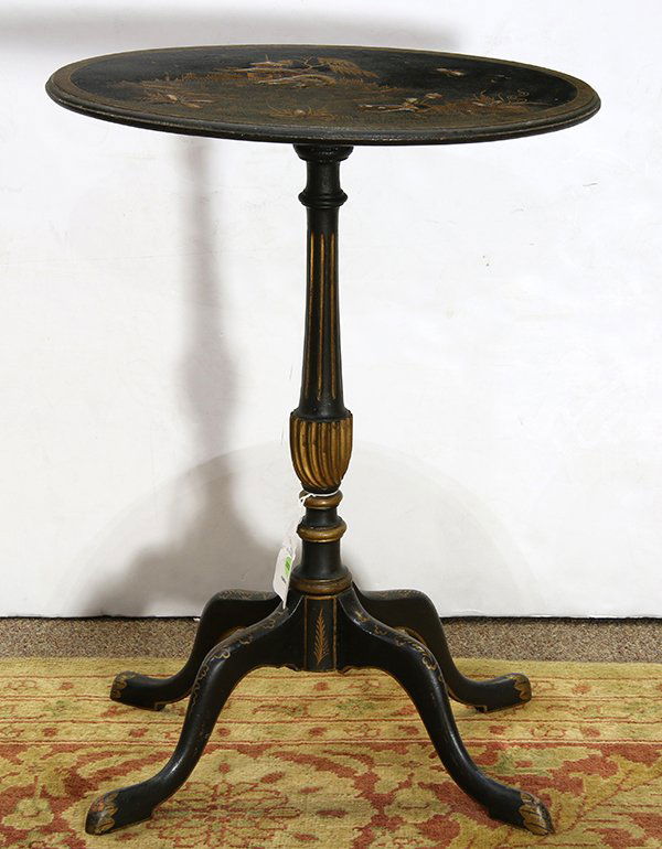 Chinoiserie decorated black lacquered tea table, having (1 of 3)