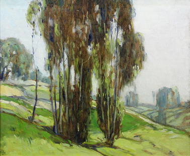 John Earle Coolidge, painting: John Earle Coolidge (American, 1882-1947), Eucalyptus Grove, 1932, oil on canvas, signed and dated lower left, canvas: 20"h x 24"w, overall (with frame): 26"h x 29.5"w