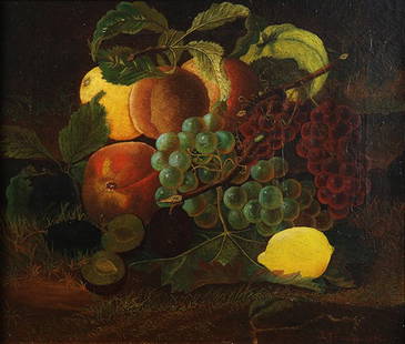 John Francis, painting: John F. Francis (American, 1808-1886), Still Life with Fruit, 1868, oil on canvas, signed and dated lower right, canvas: 12"h x 14"w, overall (with frame): 16.25"h x 18.25"w