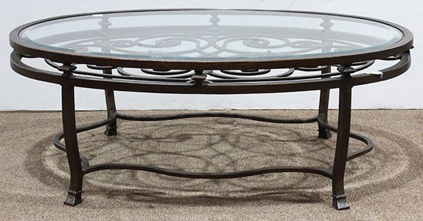 French bistro style oval coffee table having an inset (1 of 2)