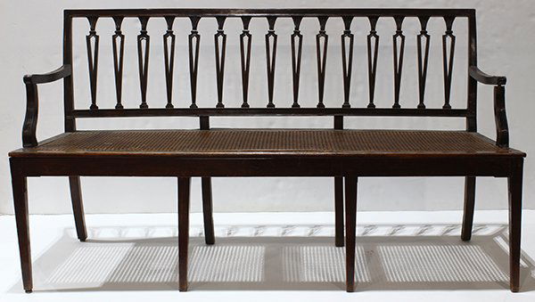 Federal bench, 19th century, the ebonized frame with (1 of 2)