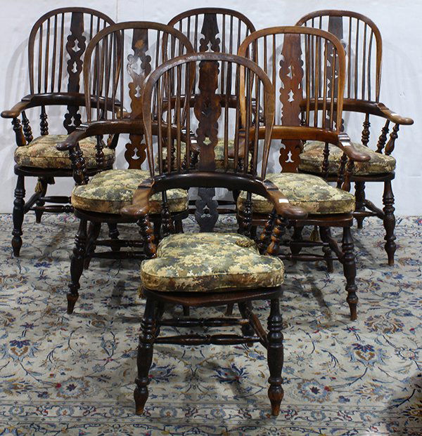 (lot of 6) Windsor high back elm armchairs, circa 1900, (1 of 5)