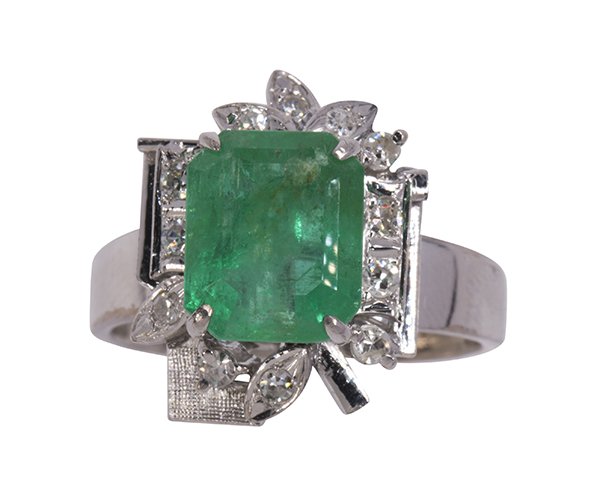Emerald, diamond, and 18k white gold ring (1 of 3)
