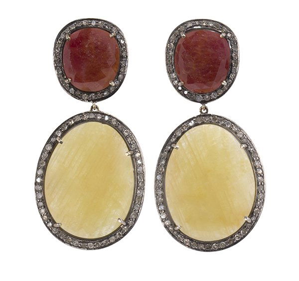 Pair of diamond, sapphire, ruby, 18k yellow gold and (1 of 2)