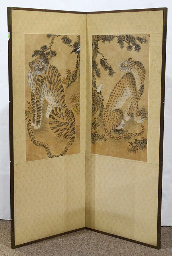 Korean Two Panel Screen Tiger and Leopard (1 of 4)