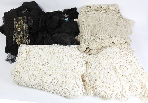 (lot of 6) Four vintage crocheted coverlets; together (1 of 2)
