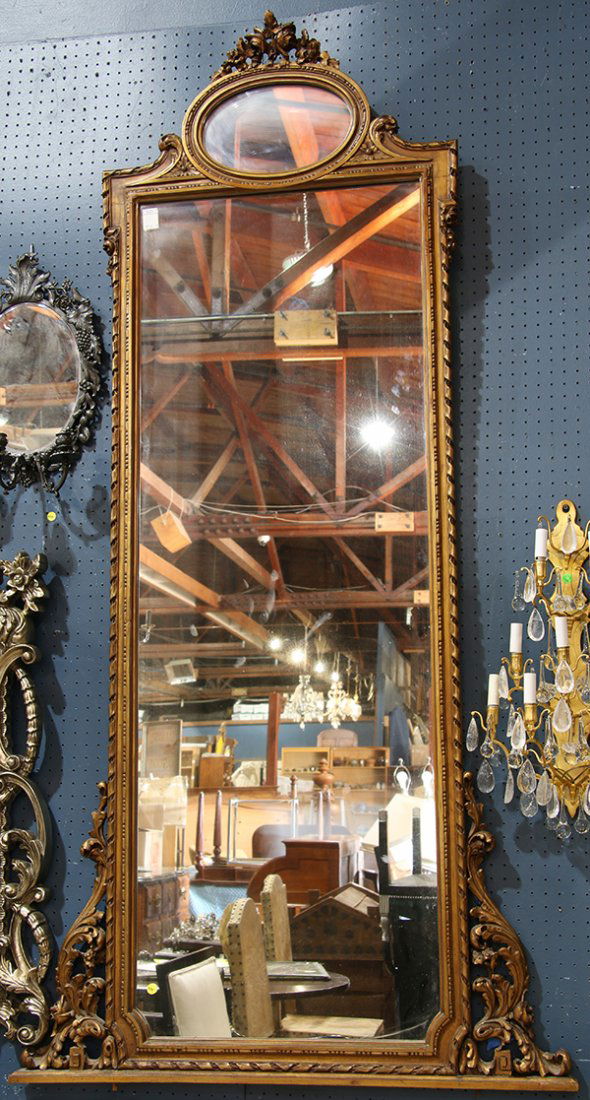 Neoclassical style gilt hall mirror, having scrolled (1 of 2)