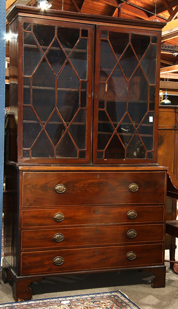 George III mahogany breakfront secretary, the upper (1 of 5)