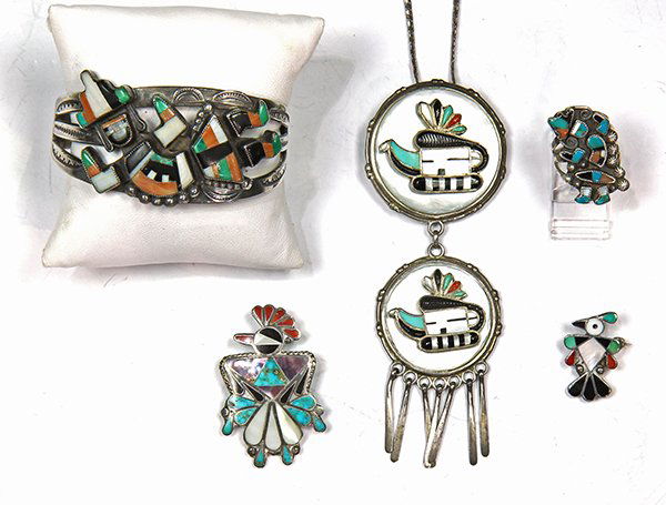 (Lot of 5) Native American multi-stone inlay silver (1 of 2)