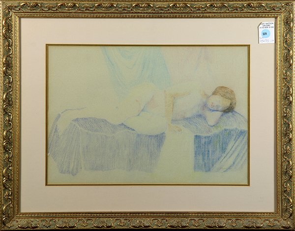 Pastel, Reclining Nude: Reclining Nude, pastel on paper, unsigned, overall (with frame): 19.25"h x 24.25"w