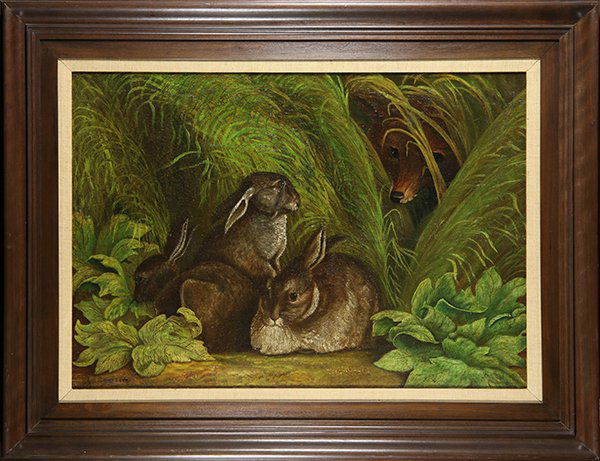E. Sandberg, The Fox Ready for Three Bunnies, Painting (1 of 1)