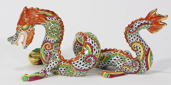 Herend polychrome painted porcelain figure of a dragon, (1 of 9)