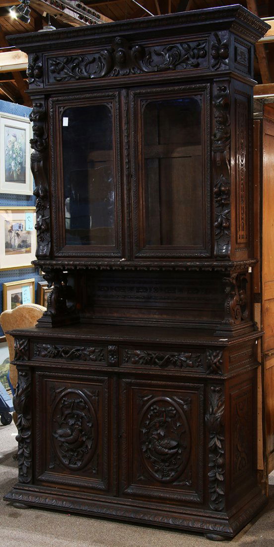 Henri II style carved oak buffet a deux corps (1 of 5)