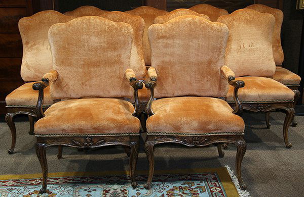 (Lot of 10) Italian Rococo dining chairs, circa 1750, (1 of 2)
