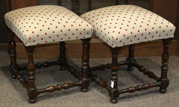 Pair of Charles II carved walnut stools circa 1680, (1 of 1)