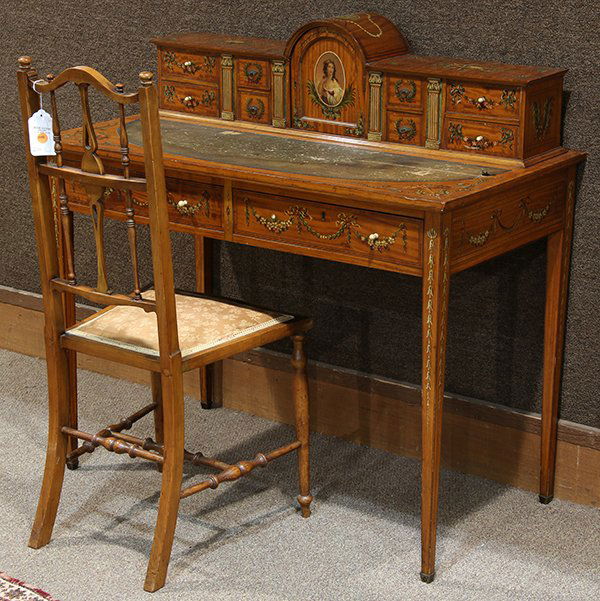 English satinwood writing desk and chair in the Adam's (1 of 9)