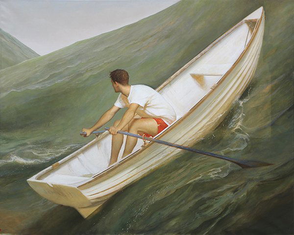 Painting, Bo Bartlett, Lifeboat: Bo Bartlett (American, b. 1955), "Lifeboat," 1998, oil on linen, canvas (unframed): 81"h x 100"w. Provenance: Property from the Estate of Thomas J. Perkins (San Francisco, and Belvedere, CA). Note: Th