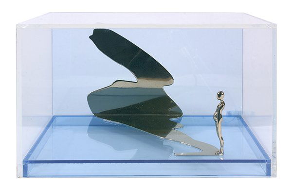 Sculpture, Ernest Trova: Ernest Trova (American, 1927-2009), "Falling Man, Shadow Figure," 1971, shadow box sculpture of nickel-plated bronze and plexi glass, artist's monogram verso, edition 126/150, dated and numbered at bo