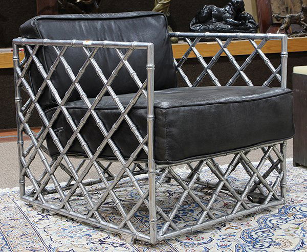 Arthur Court style aluminum and leather lounge chair (1 of 3)