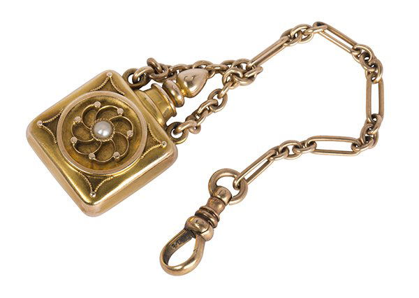 Victorian pearl and 14k yellow gold bottle fob and (1 of 3)
