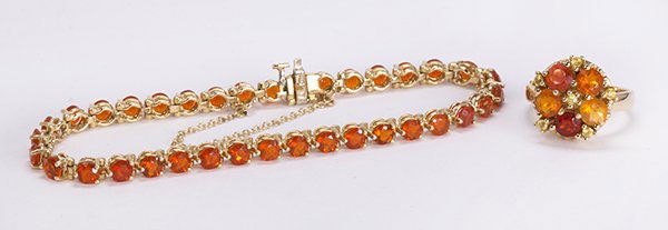 Fire opal and 14k yellow gold jewelry suite (1 of 3)