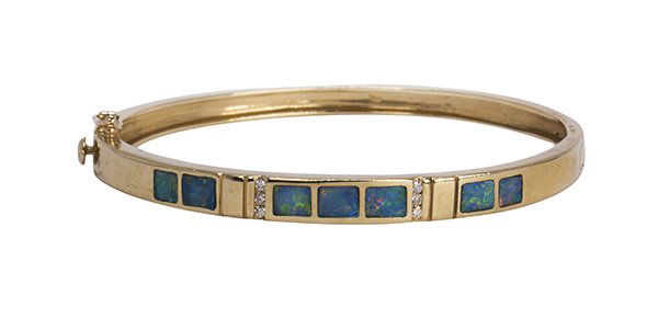 Opal, diamond and 14k yellow gold bracelet (1 of 3)