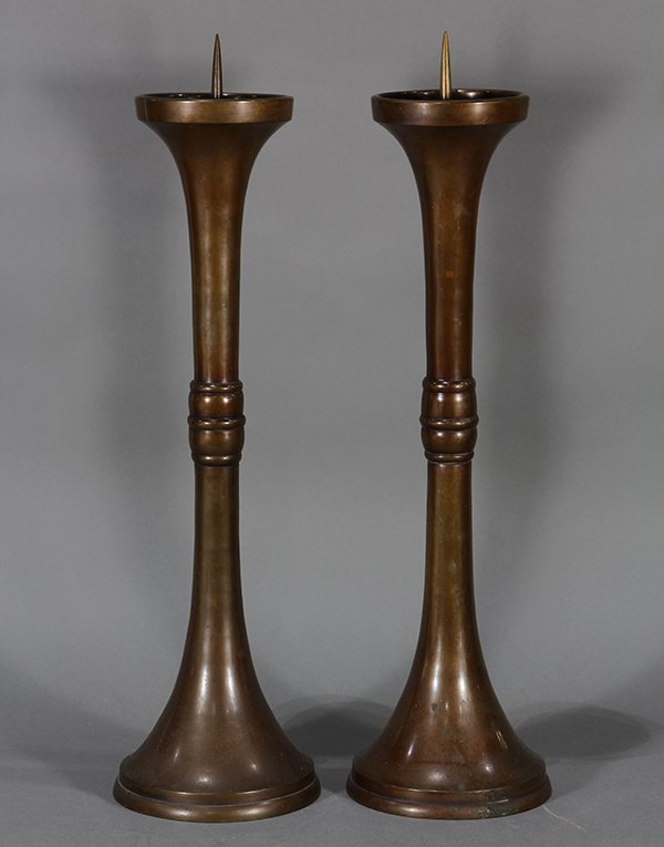 Pair of Japanese Bronze/Copper Candle Holders (1 of 6)