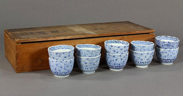 Japanese  Blue-and-White Soba Choko Sake Cups, 1930s (1 of 10)