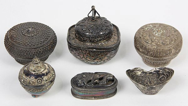 Southeast Asian silver repousse boxes; together with a (1 of 2)