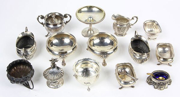 (lot of 17) Silver open salt group consisting of mostly (1 of 9)