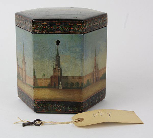 Russian lacquer tea box, the polychrome decorated (1 of 6)