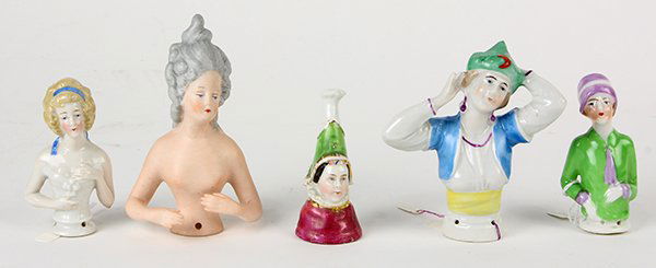 (Lot of 27) Porcelain and bisque half-doll group, (1 of 2)