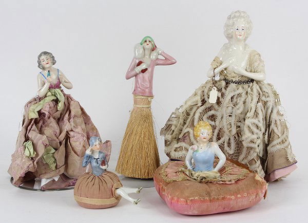 (Lot of 13) Porcelain and bisque half-doll and doll (1 of 2)