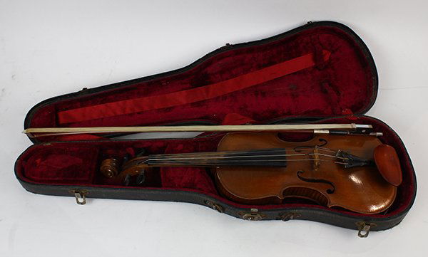 Violin and Bow, consisting of German bow branded "H (1 of 10)