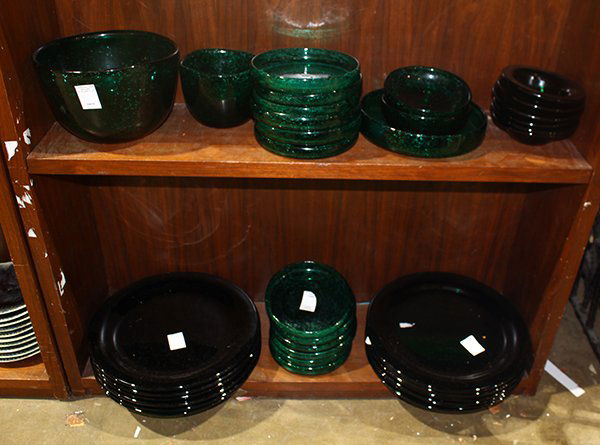 (Lot of 38) Hadilaud Blown green glass partial dinner (1 of 1)