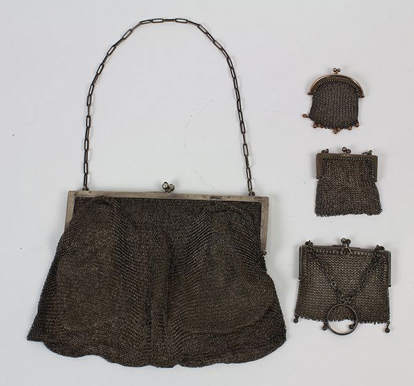 (lot of 4) Vintage silver mesh purses including a (1 of 2)