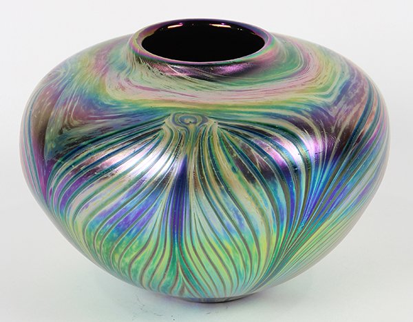 Iridescent art glass vase, of bulbous form having a (1 of 8)