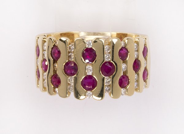 Ruby, diamond and 14k yellow gold ring (1 of 3)