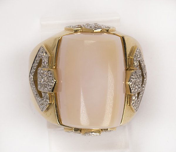 Peach agate, diamond and 14k yellow gold ring (1 of 3)