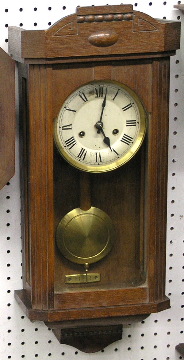 Oak regulator wall clock: Oak regulator wall clock, hour and half hour strike, 24''h