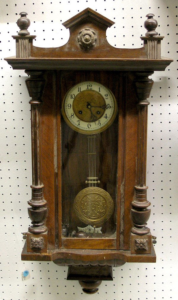 Vienna regulator wall clock: Vienna Regulator, hour and half hour strike and enamel dial, 34''h