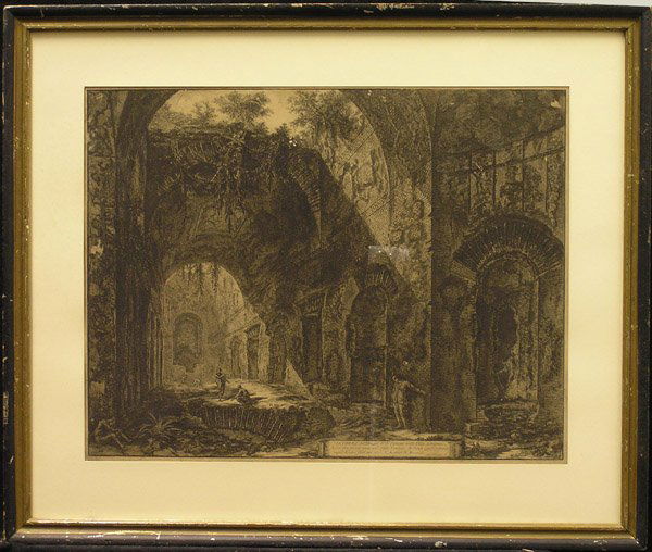 Print Italian Antique Piranesi: Framed engraving, Interno del Tempio do di Canopo nella Villa Adriana, by Francesco Piranesi (Italian 1758-1810), plate: 17 5/8'' H x 22 7/8''W