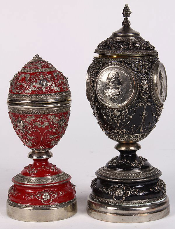 (lot of 2) Faberge style finely detailed enameled eggs (1 of 2)