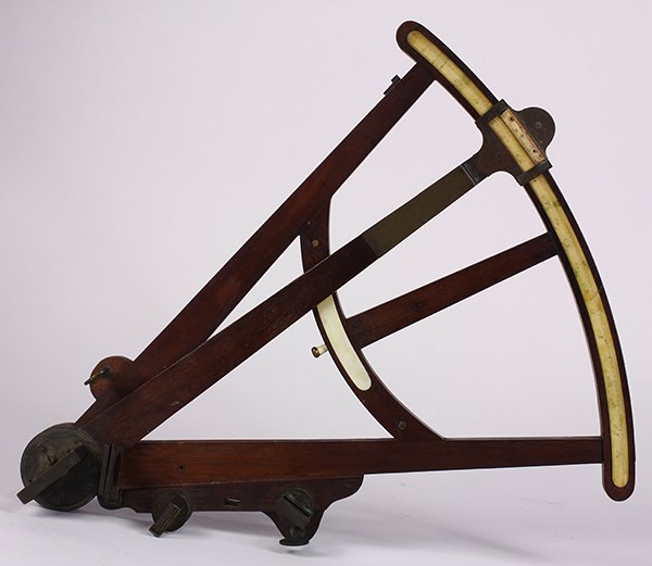 English brass and mahogany sextant, late 19th Century,: English brass and mahogany sextant, late 19th Century, likely by Spencer, Rust & Browning, having a bone etched arc and arc index, two color index shades, index mirror, 17.5"h x 14"w x 2.5"d