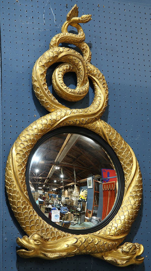 Hollywood Regency style carved gilt figural wall mirror (1 of 1)