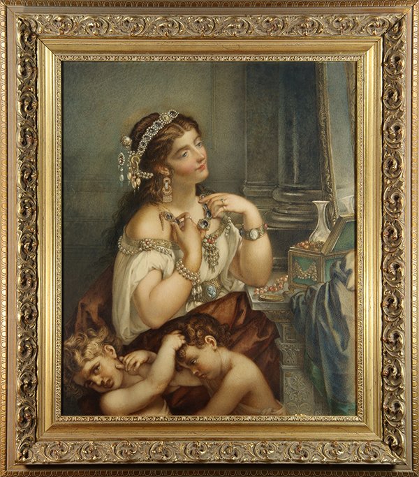 Mixed Media, Bejewelled Lady: Continental School (19th century), Bejewelled Lady, lithograph with hand-coloring in watercolor and gouache, inscribed "PP. 1870" lower right, overall (with frame): 31.5"h x 27.25"w