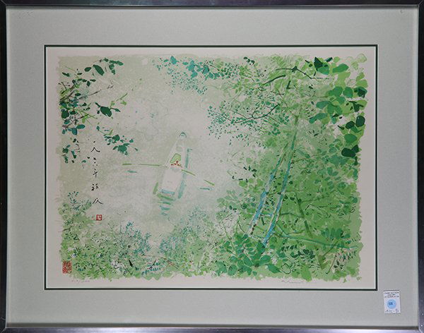Print, Chen Chi: Chen Chi (Chinese/American, 1912-2005), Rowing in the Marshes, lithograph, pencil signed lower right, edition 216/300, overall (with frame): 27"h x 34"w