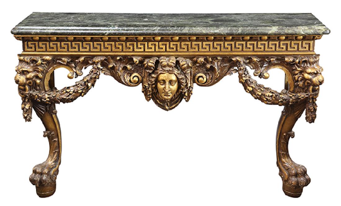 Georgian William Kent style carved giltwood console, (1 of 3)